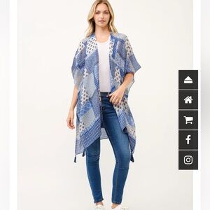 Raj Blue Patchwork Open-Front Kimono with Tassels, one size